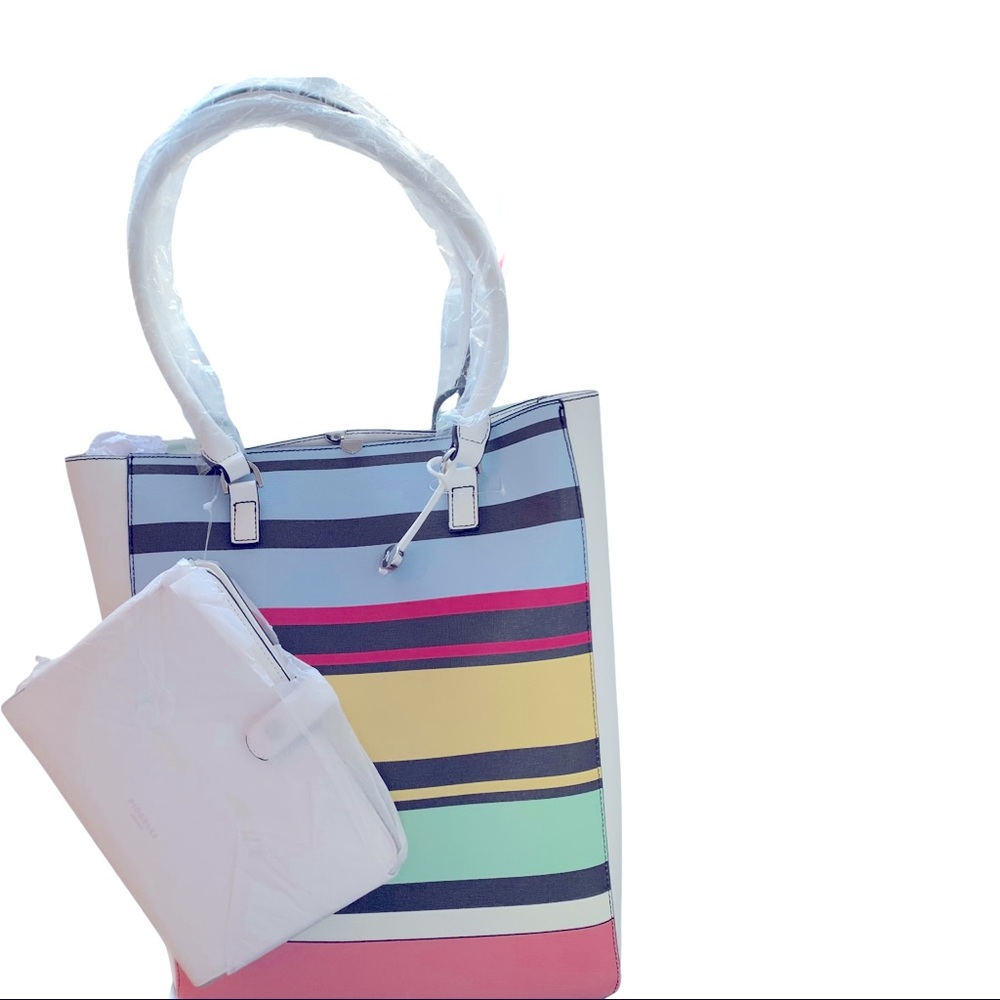 NEW FIORELLI SPRING STRIPED TOTE w/WHITE WALLET